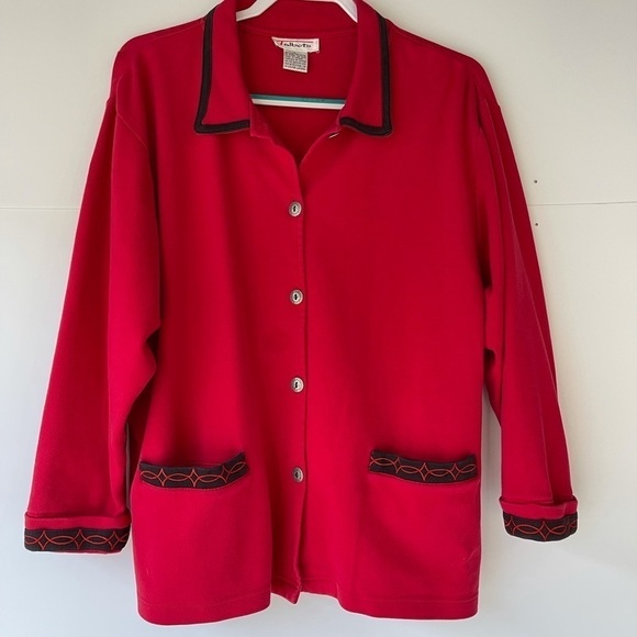 Talbots Women's Cotton Red Blazer Jacket Cardigan Coat Button Pockets, Sz L - Picture 4 of 13